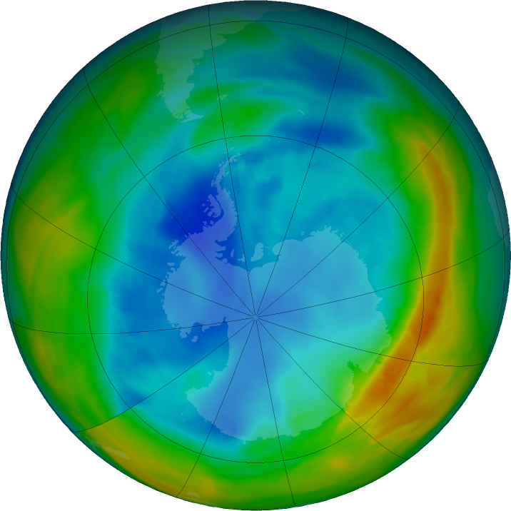 Antarctic ozone map for 10 August 2019